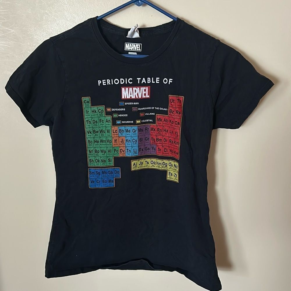 MARVEL Comics Super Hero Periodic Table of Elements Blue Short Sleeve Tee Shirt